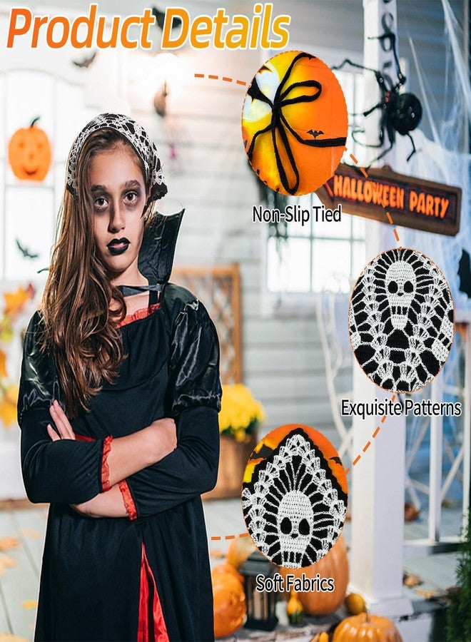 SHBLOMK Halloween Spider Web Skull Hair Scarf, Crochet Bandana Headband, Cotton Knit Triangle Headband for Halloween Party Hair Styling Decor - Image 3